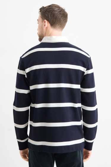 Pánské - Polokošile s dlouhým rukávem - relaxed fit - pruhovaná - tmavomodrá/bílá