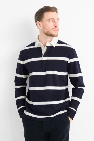 Pánské - Polokošile s dlouhým rukávem - relaxed fit - pruhovaná - tmavomodrá/bílá