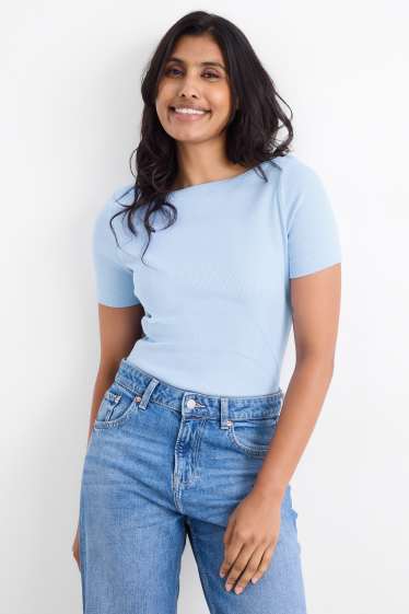 Dames - T-shirt - slim fit - ribstof - lichtblauw