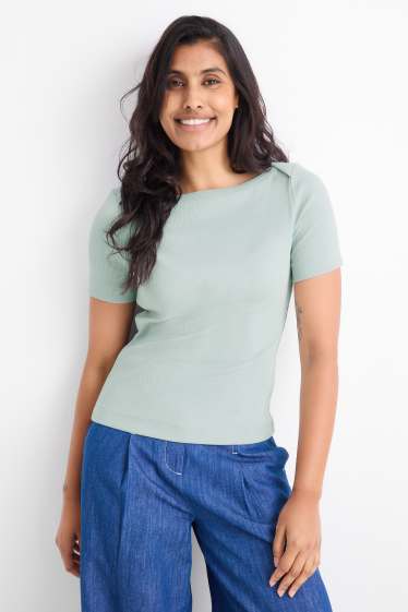 Dames - T-shirt - slim fit - ribstof - mintgroen