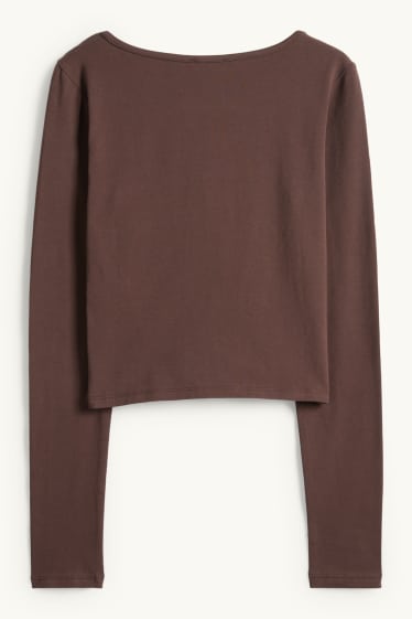 Femmes - Haut court à manches longues - slim fit - marron foncé
