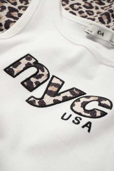 Kinderen: meisjes - NYC - set - top en jersey broek - 2-delig - met patroon - wit / zwart