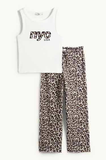 Kinderen: meisjes - NYC - set - top en jersey broek - 2-delig - met patroon - wit / zwart