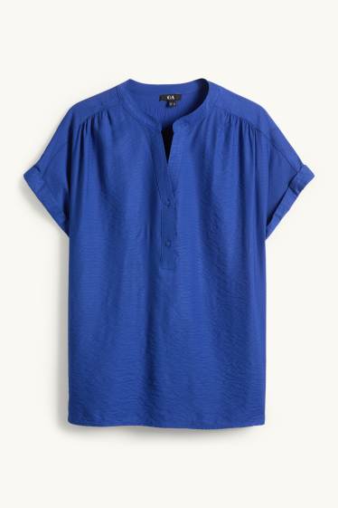 Femei - Bluză cu decolteu în V - structurată - albastru închis