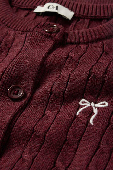 Femmes - Gilet en maille - motif tressé - bordeaux