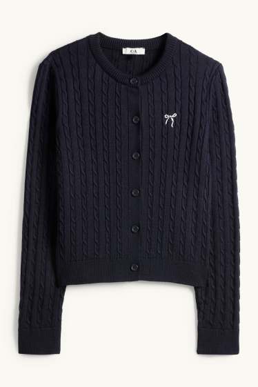 Damen - Strickjacke - Zopfmuster - dunkelblau