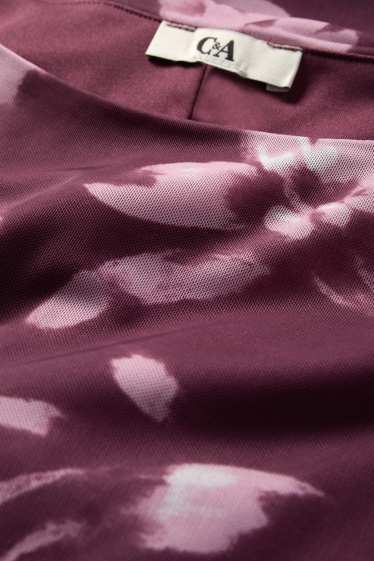 Femmes - Robe en maille-filet - à fleurs - bordeaux