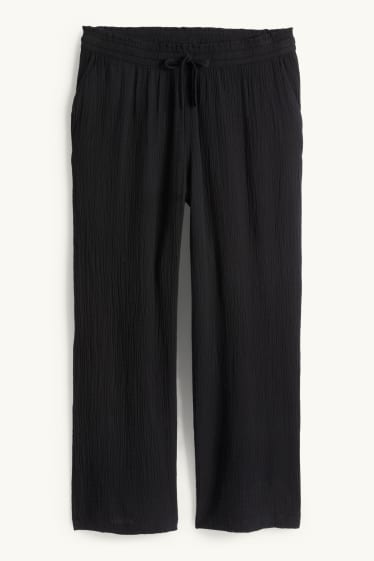 Women - Cloth trousers - mid-rise waist - relaxed fit - black