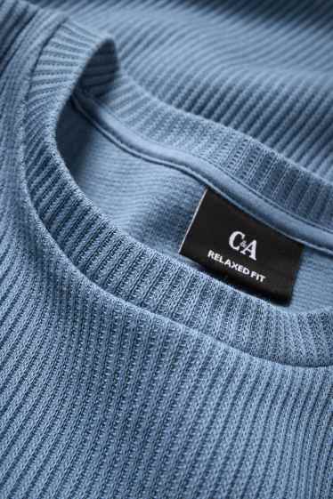 Hommes - T-shirt de maille - relaxed fit - côtelé - bleu