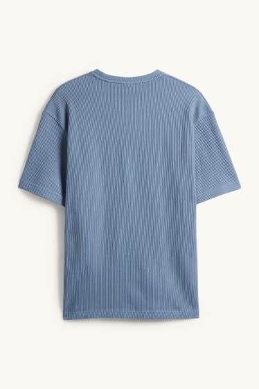 Hommes - T-shirt de maille - relaxed fit - côtelé - bleu