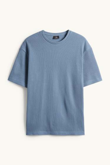 Hommes - T-shirt de maille - relaxed fit - côtelé - bleu