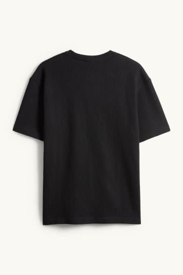 Hommes - T-shirt de maille - relaxed fit - côtelé - noir