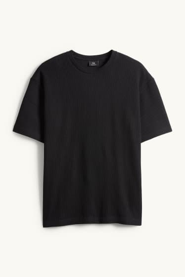 Hommes - T-shirt de maille - relaxed fit - côtelé - noir