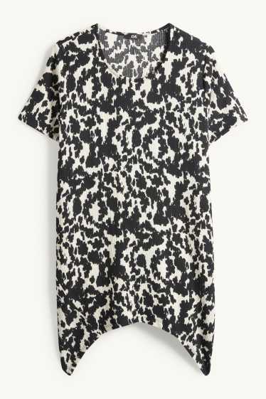 Damen - T-Shirt - Relaxed Fit - gemustert - schwarz / weiss