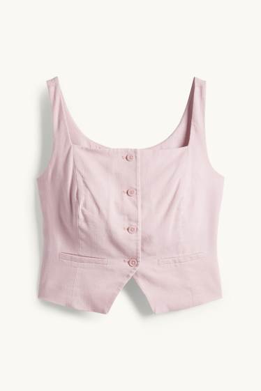 Femmes - Gilet sans manches en lin mélangé - cintré - rose