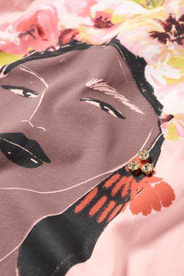 Damen - T-Shirt mit Strasssteinen - Relaxed Fit - rosa