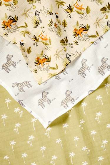 Baby Jungen - Multipack 3er - Zebra und Palme - Baby-Musselin-Tuch - cremefarben