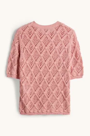 Femei - Pulover tricotat - mânecă scurtă - roz închis
