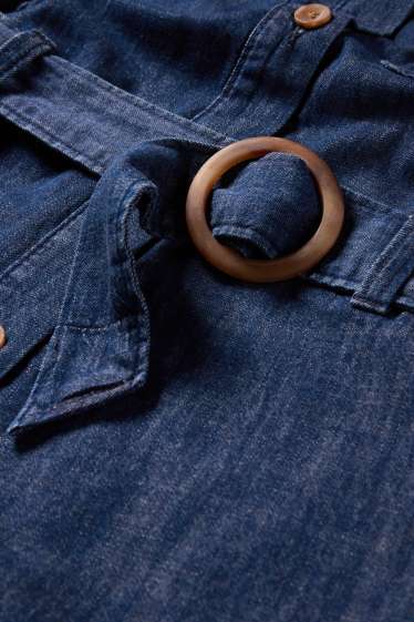 Femei - Rochie tip bluză din denim cu curea - albastru închis