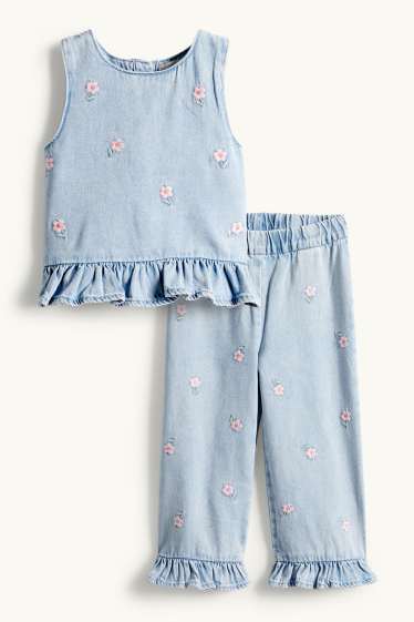 Kinder Mädchen - Blume - Set - Jeans-Top und Jeans - 2 teilig - hellblau