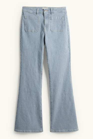 Women - Flared jeans - mid-rise waist - striped - blue