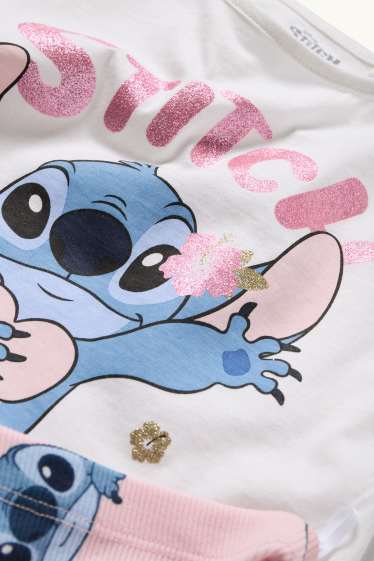 Kinder Mädchen - Lilo & Stich - Set - Kurzarmshirt und Radlerhose - 2 teilig - weiß / rosa