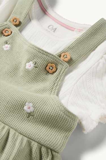 Bebeluși - fete - Floricele - compleu bebeluși - 2 piese - alb / verde