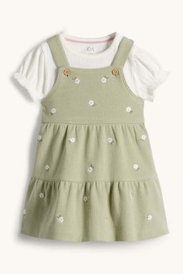 Bebeluși - fete - Floricele - compleu bebeluși - 2 piese - alb / verde