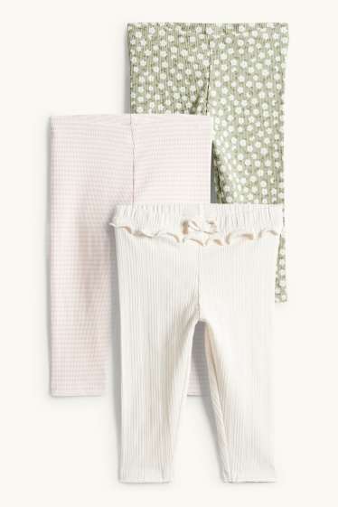Baby Mädchen - Multipack 3er - Blümchen - Baby-Leggings - weiß / rosa