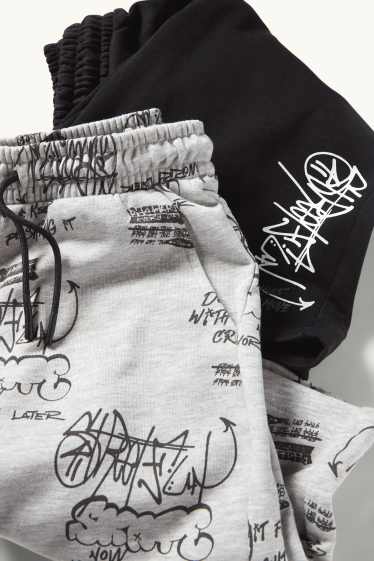 Enfants garçons - Lot de 2 - graffiti - shorts en molleton - gris / noir