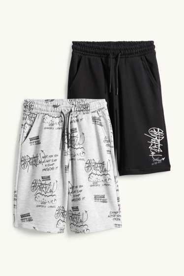 Enfants garçons - Lot de 2 - graffiti - shorts en molleton - gris / noir