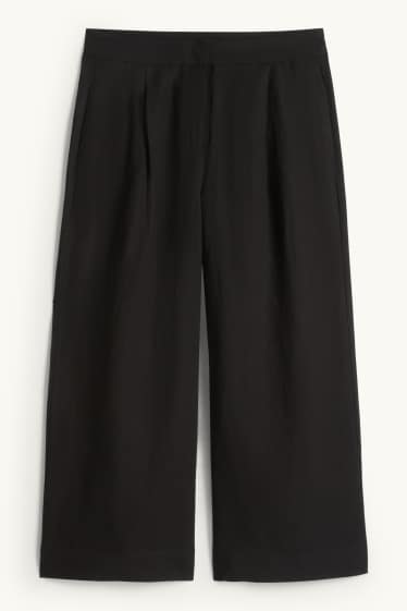 Femei - Pantaloni office cu conținut de in - talie înaltă - wide leg - negru