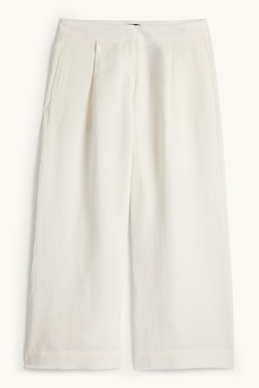 Femei - Pantaloni office cu conținut de in - talie înaltă - wide leg - alb-crem