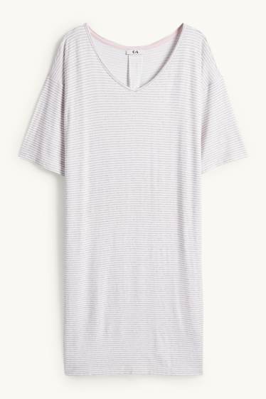 Damen - Viskose-Nachthemd - gestreift - hellgrau