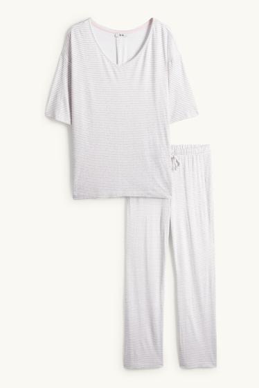 Donna - Pigiama di viscosa - a righe - grigio chiaro
