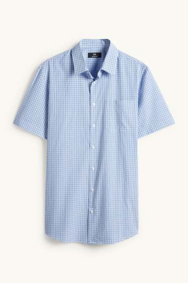 Hommes - Chemise de bureau - regular fit - col kent - à carreaux - bleu