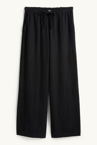 Femmes - Pantalon de toile en lin mélangé - mid waist - loose fit - noir