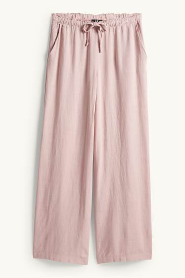 Mujer - Pantalón de tela con parte de lino - mid waist - loose fit - rosa