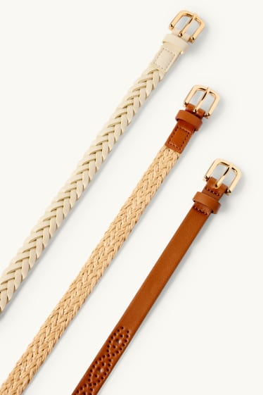 Donna - Confezione da 3 - cintura - similpelle - marrone / bianco crema