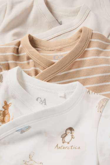 Unisex - Set van 3 - wilde dieren - wikkelrompertje - crème wit