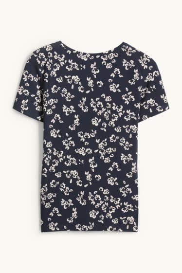 Donna - T-shirt con scollo a V - slim fit - a fiori - blu scuro