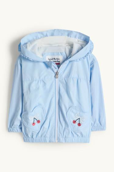 Miminka - dívky - Třešně a mašličky - bunda s kapucí pro miminka - světle modrá