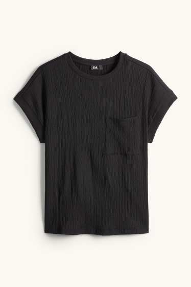 Dames - T-shirt - relaxed fit - met structuur - zwart