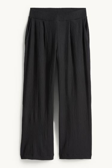 Damen - Stoffhose - Mid Waist - Wide Leg - schwarz