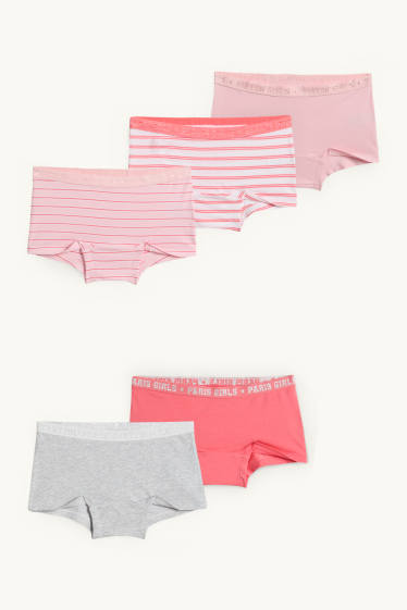 Enfants filles - Lot de 5 - caleçons - effet brillant - rose