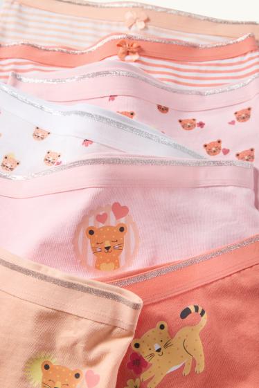 Copii - Fete - Multipack 7 perechi - leopard - boxeri - aspect lucios - portocaliu