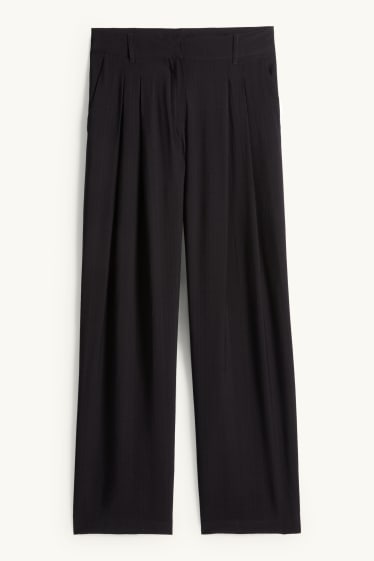 Women - Cloth trousers - mid-rise waist - wide leg - black