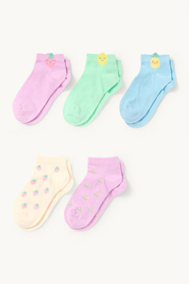 Copii - Fete - Multipack 5 perechi - fructe - șosete cu motive - multicolor