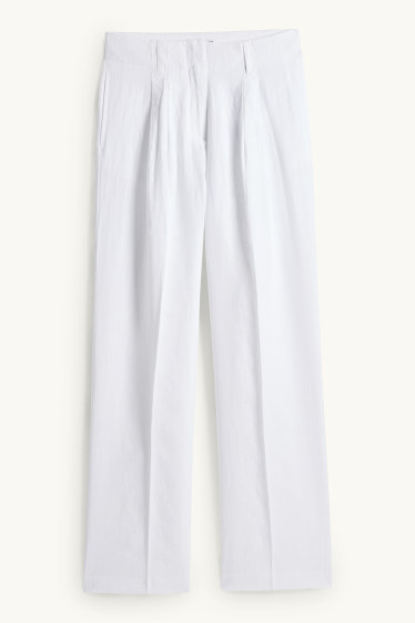 Donna - Pantaloni di lino - vita alta - gamba larga - bianco