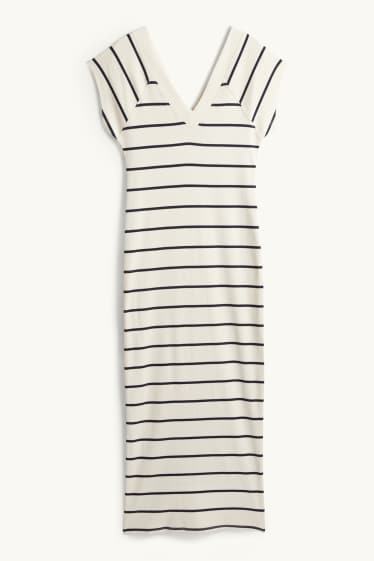 Donna - Vestito bodycon - a coste - a righe - beige